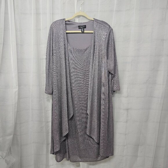 R&M Richards Gray Silver Metallic Layered Dress Formal Wedding Minimalist 24W - Picture 1 of 9